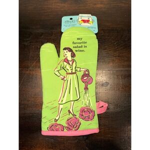 Blue Q My Favorite Salad is Wine Oven Mitt Green Pink Retro Funny Cotton NWT
